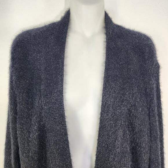 Calvin Klein Cardigan Sweater Women XL Black Fuzzy Open Front Long Sleeve Career - Picture 5 of 10